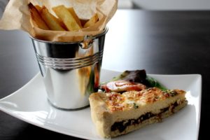 Dining at Parade House in Monmouth - Quiche and a bucket of chips